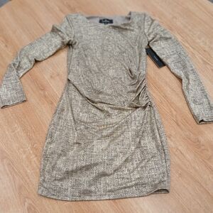 Lulu's Shimmering Gold Long Sleeve Dress